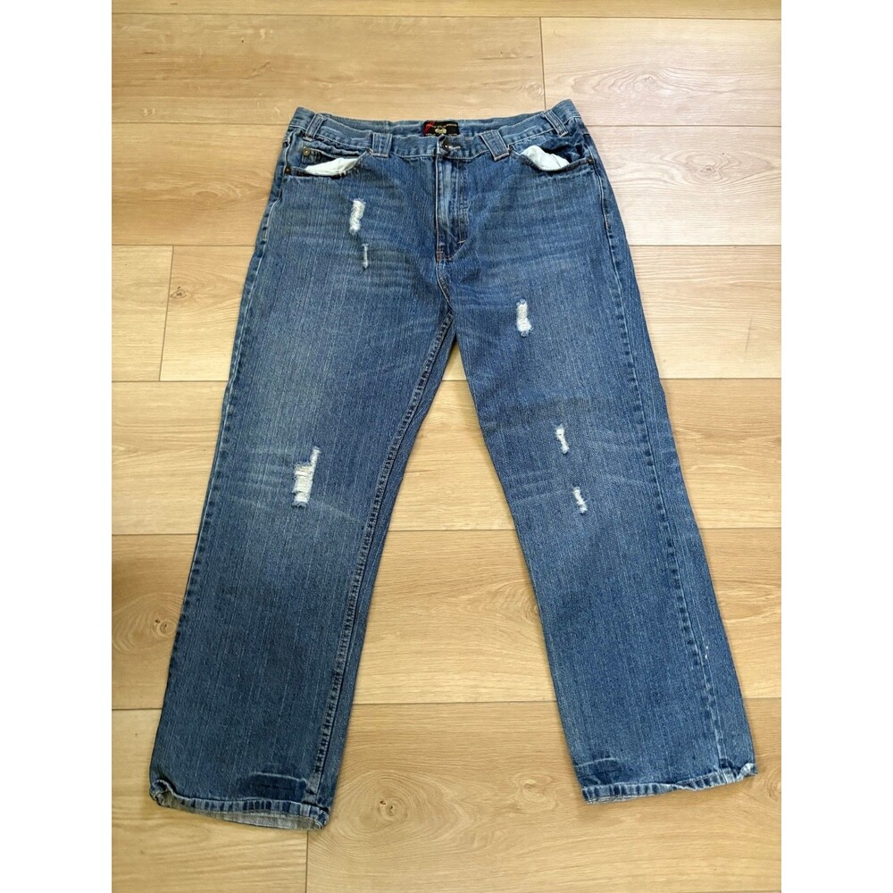 Phat Farm Classics Men Jeans 40x32 Distressed Y2K Baggy Embroidered Flap Pocket